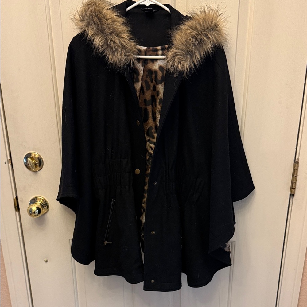 Moda International Black Cape with Faux Fur Trim